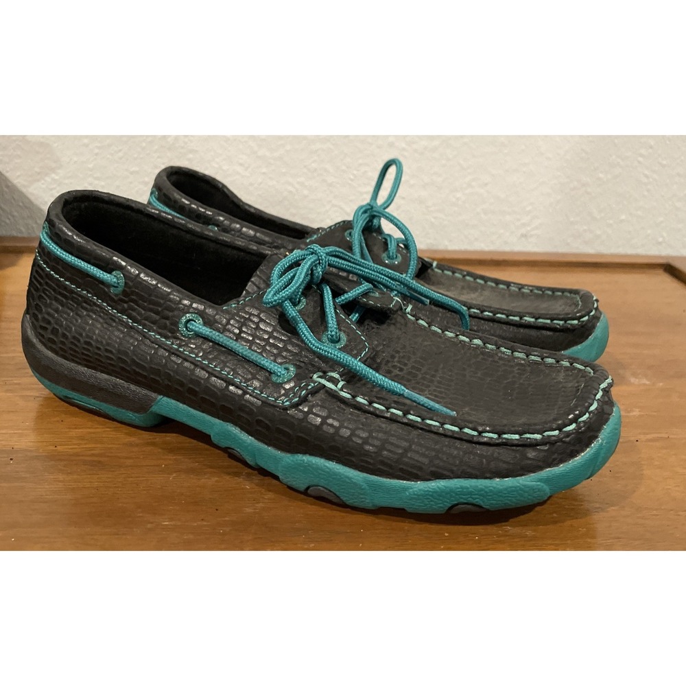 Twisted X Women's Black Croc Print Lush Green Lacing Size 7.5M EUC